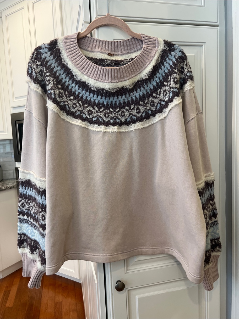 Free People Lavender Fair Isle Yoke Crew Sweater